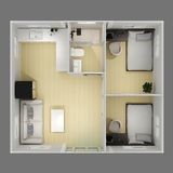 Wooden Colour Expandable Hosue Layout for 2 Bedrooms with Bath and Kitchen