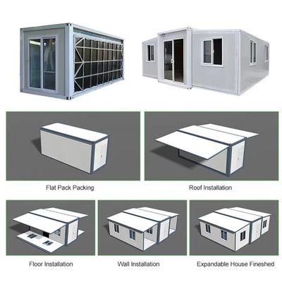 Kontainer House yang dapat diperluas Struktur rangka baja dengan EPS / Rock Wool Sandwich Panel Wall