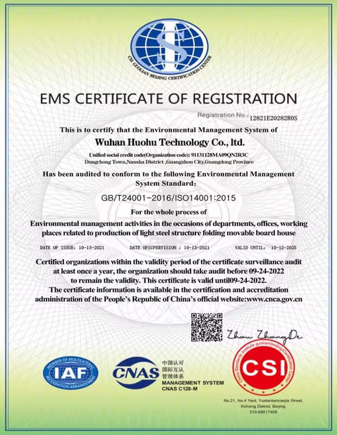 China Wuhan Huohu Technology Co., Ltd. certification